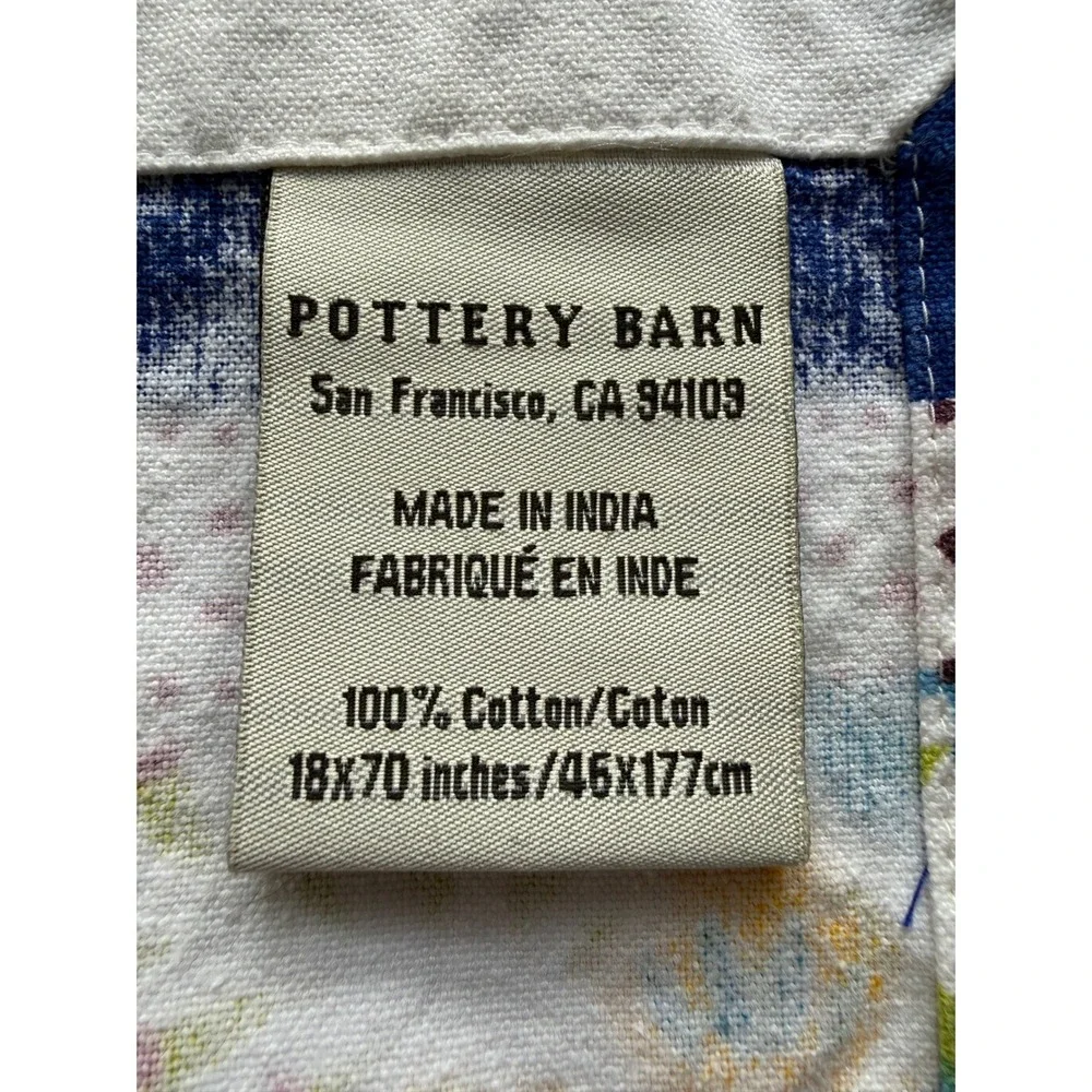 Pottery Barn Table Runner Floral Bright Boho Blue Green Yellow Cotton 18